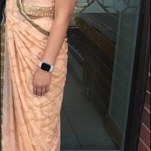 Elegant Peach and Gold Sari